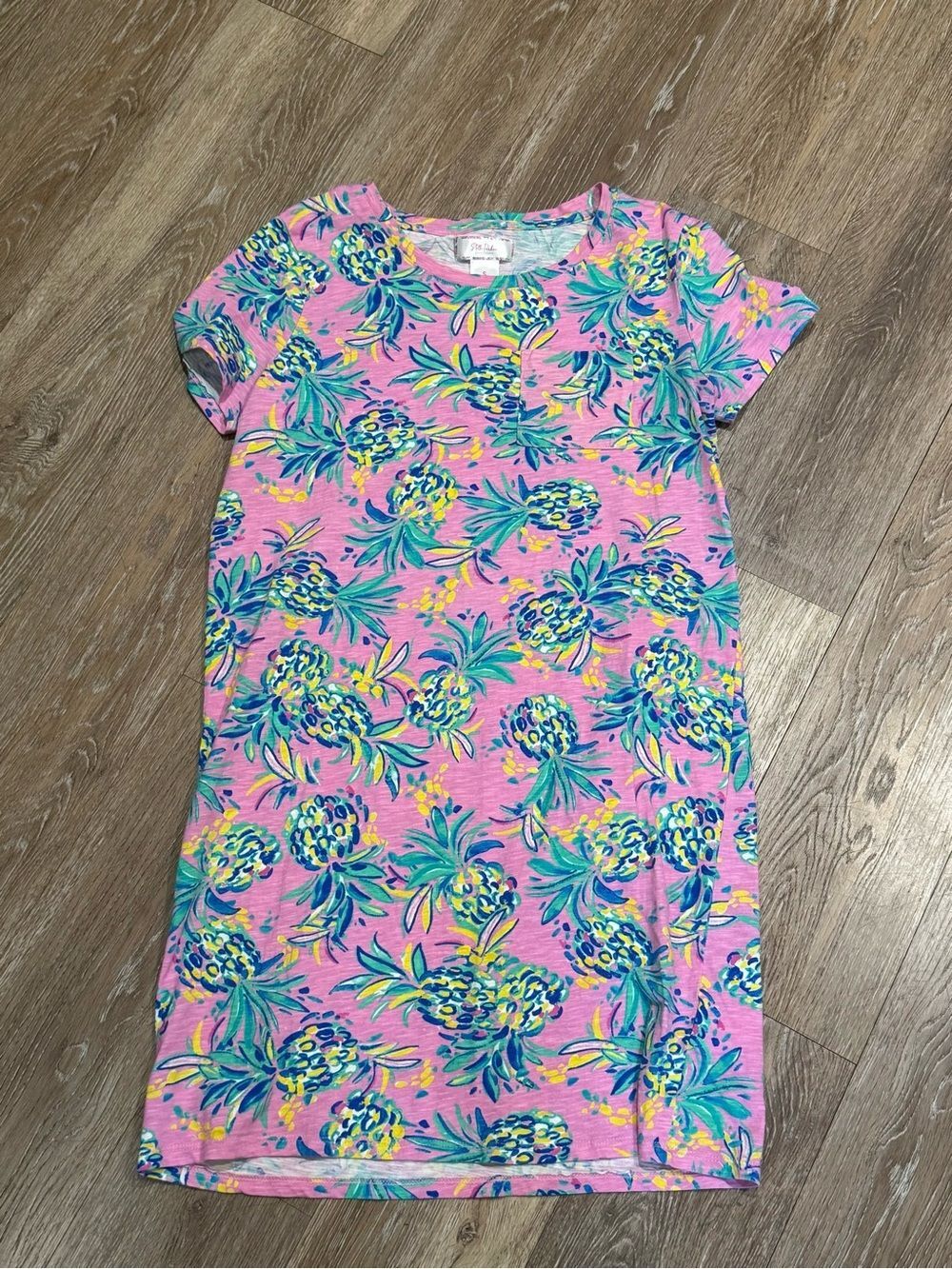 Stella Parker Collection Pink Pineapple T-Shirt Tunic Dress Tropical S EUC